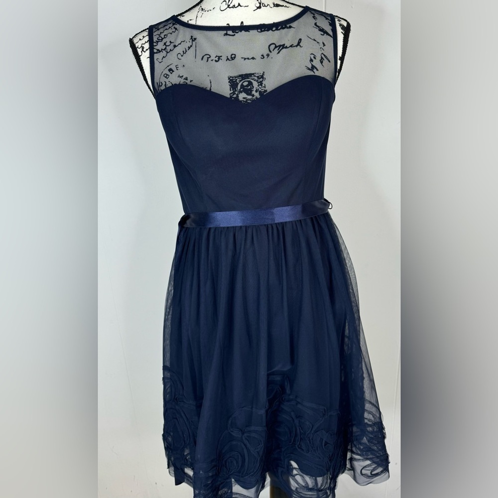 Eliza J Illusion Neckline Sleeveless Embroidery Dress Womans Small - Picture 3 of 14